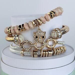 Bomb Party Spring Stacks "Fierce And Fearless" Bracelet Leopard Jag Jaguar Gold